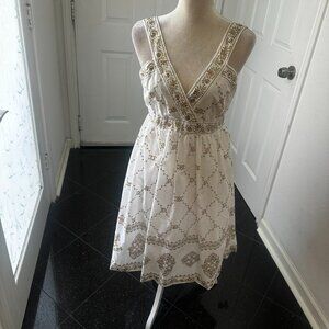 Michael Kors White Sundress 10P Gold Sequin Floral Empire Waist Lined